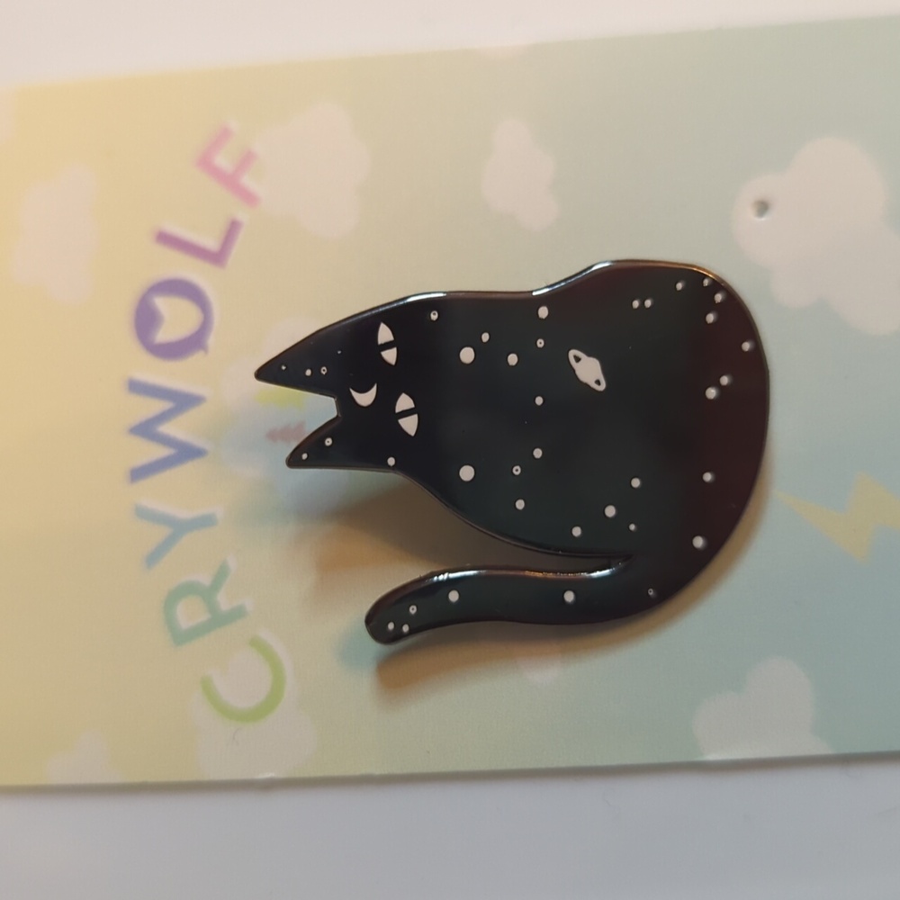 Crywolf cat enamel pin